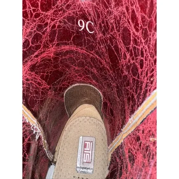 Ariat 10010937 Brown Leather Square Toe Cowboy Boots ATS . Men's Size 9 C EUC